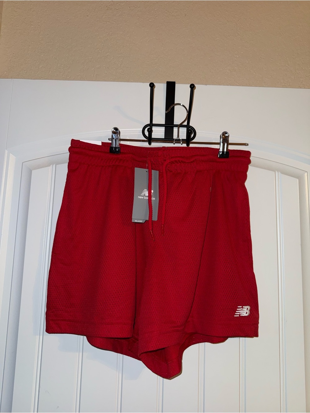 New Balance Red Mesh Athletic Shorts with Logo